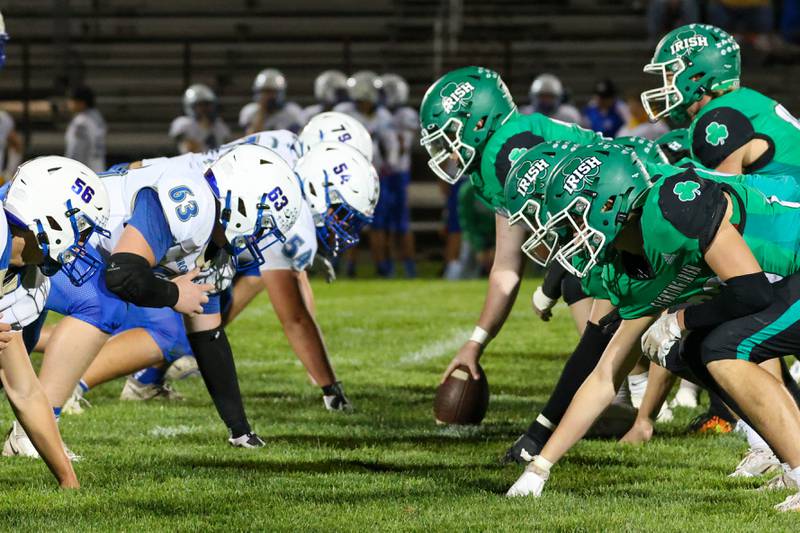 Seneca hold ball at line of scrimmage across Aurora Central Catholic’s Defense on Friday, September 27, 2024 at Seneca high school in Seneca.