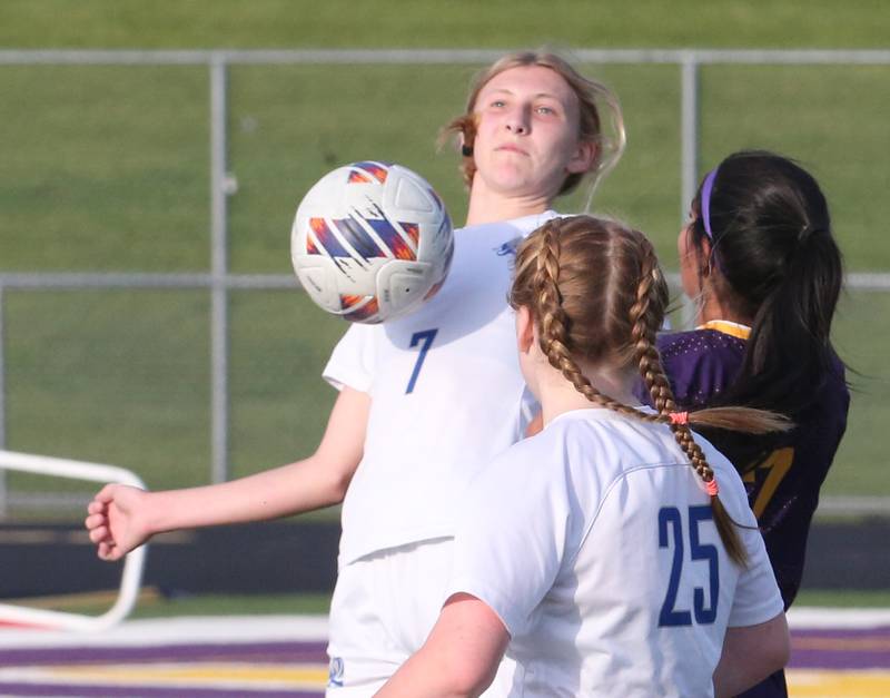 Princeton's Devin Dever knocks the ball down against Mendota during the Class 1A Regional semifinal game on Tuesday, May 9, 2023 at Mendota High School.