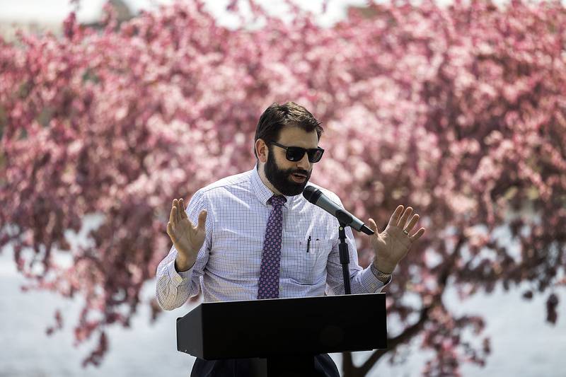 First Baptist Church pastor Bunyan Cocar speaks during the unveiling of the Dixon Bridge Disaster landmark Sunday, May 7, 2023.