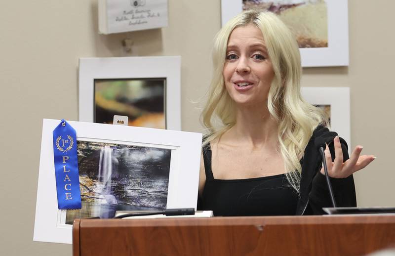 Courtney Dilorenzo of Grand Ridge, holds her first place photo taken at Matthiessen State Park during the Starved Rock Photography Show awards on Saturday, Jan. 3, 2026 at the Starved Rock Visitors Center.