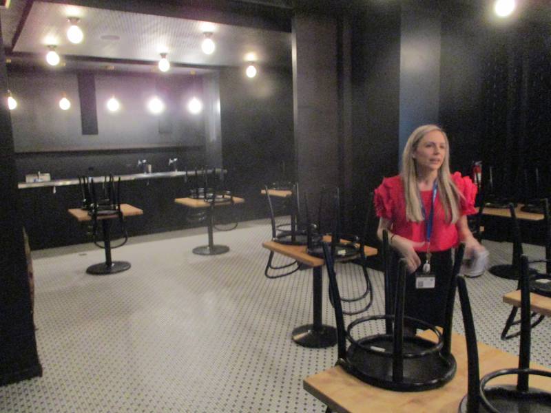 City of Joliet Economic Development Specialist conducts a media tour of the former MyGrain Brewing Co. restaurant space at Union Station on Wednesday. Sept. 23, 2025