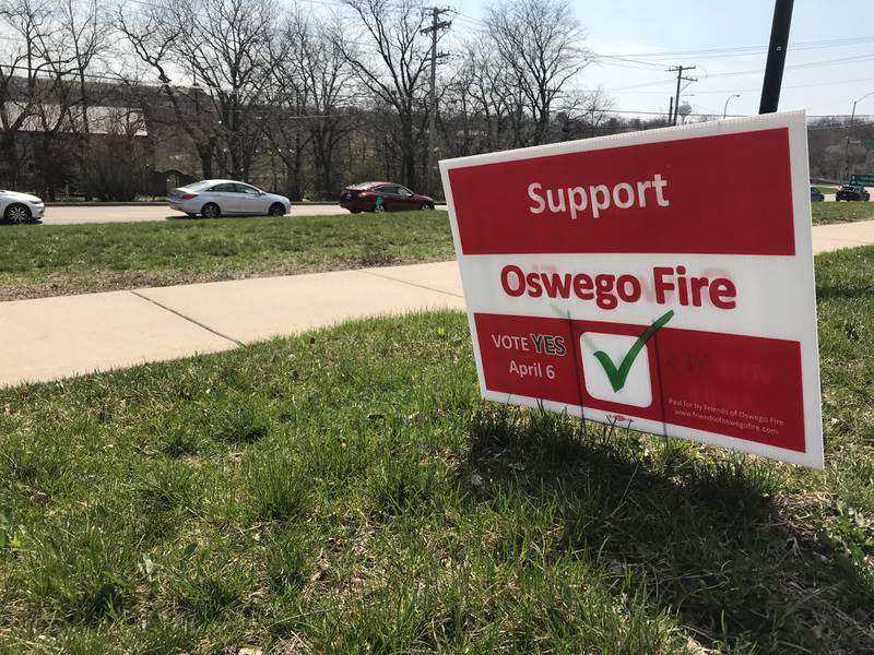 A sign placed in an Oswego parkway urged voter support for the Oswego Fire Protection District's April 6 tax hike referendum. Voters, however, turned down the tax hike request.