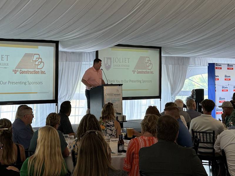 Morris Mayor Chris Brown addresses the crowd at the Grundy County Chamber of Commerce's 2024 State of the City Address.