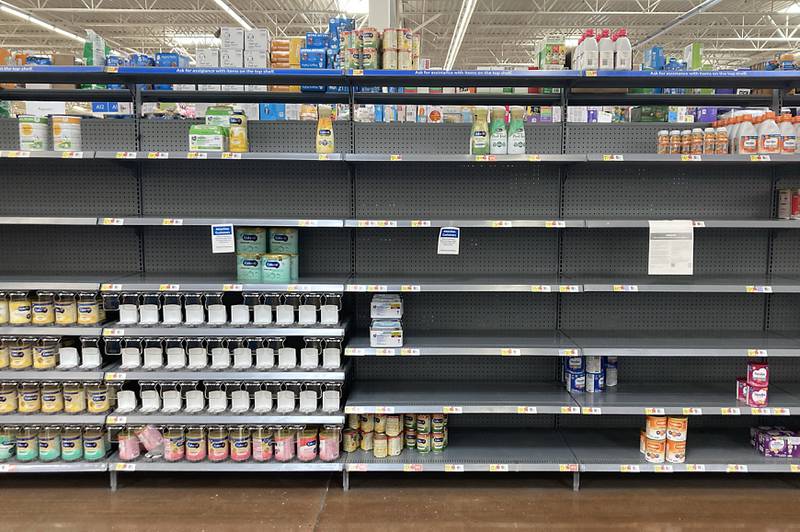 The baby formula shelves on Tuesday, May 10, 2022, at a Woodstock store. Because of a recall and supply chain problems, baby formula has become hard to find.
