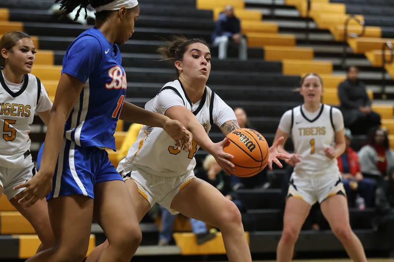 Joliet West’s Natalie Clemente gets the rebound against Butler College Prep on Tuesday, Dec. 16, 2025 in Joliet.
