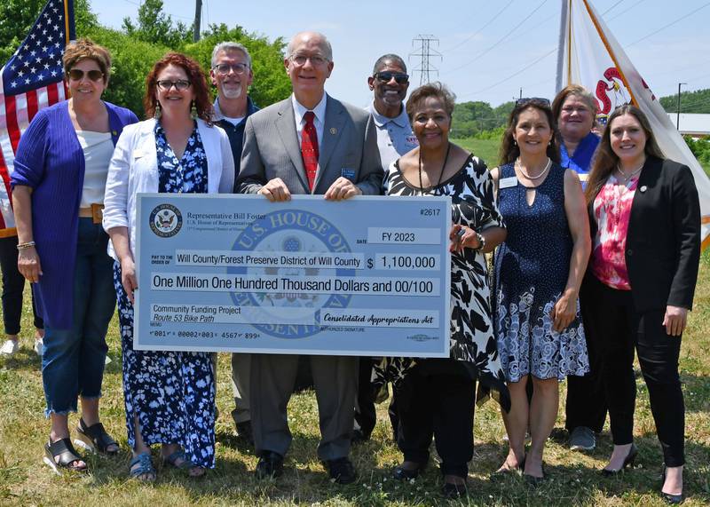 The Forest Preserve District of Will County received a check for $1.1 million on Friday, June 2, 2023 that will pave the way for a new trail linking the district’s longest path with Route 66 in Joliet Township.