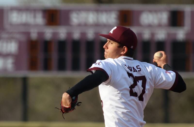 Prairie Ridge’s Danny Savas delivers against Hampshire in varsity baseball on Wednesday, April 16, 2025, at Prairie Ridge High School in Crystal Lake.