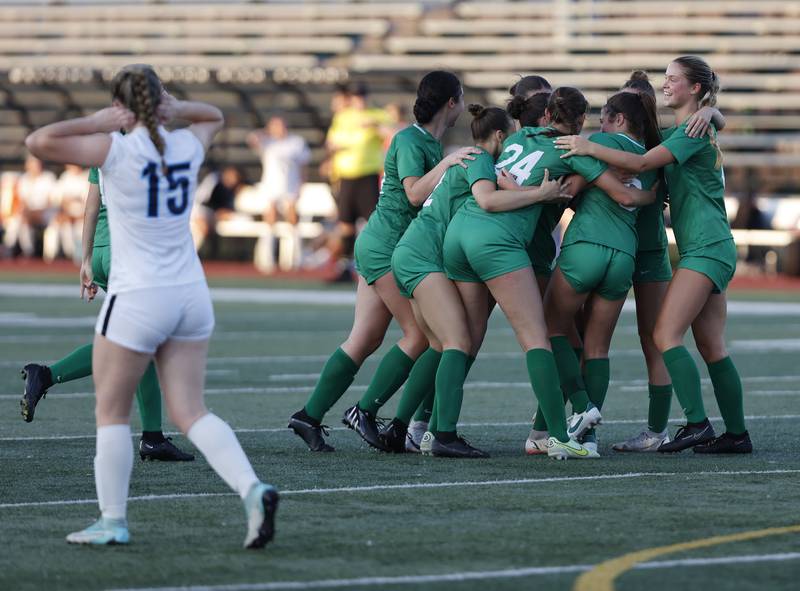 York celebrates a goal during the Class 3A Morton regional girls soccer final between Downers Grove South and York in Berwyn on Friday, May 17, 2024.