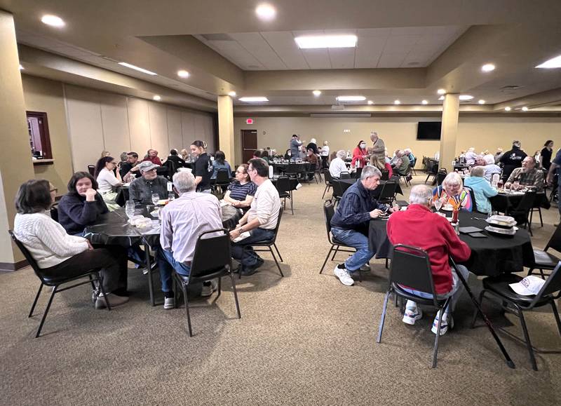 A full house of diners enjoy their meals Friday, March 20, 2026, during the annual Lenten season fish fry at Faranda’s Banquets in DeKalb. The fish fries are 4 to 8 p.m. Fridays through April 3 at the banquet center and a portion of the procedes go to support multiple social service agencies in DeKalb County.