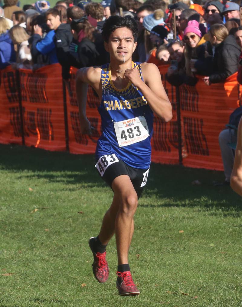 Aurora Central Catholic's David Valencia competes in the Class 1A State Cross Country race on Saturday, Nov. 4, 2023 at Detweiller Park in Peoria.