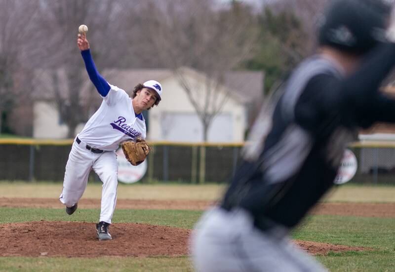 Plano’s Mason Accidentale (10) delivers a pitch against Sycamore during a baseball game at Plano High School on Monday, April 4, 2022.