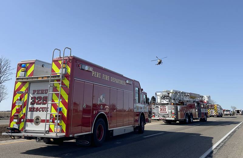 An OSF life flight helicopter lands on Interstate 80 about a mile east of the Spring Valley exit for a one-vehicle rollover in the median. Interstate 80 was shut down for a brief time in the westbound lanes. Ladd, Peru and Spring Valley fire and EMS along with Illinois State Police were dispatched to the scene. The accident happened around 10:30 a.m.