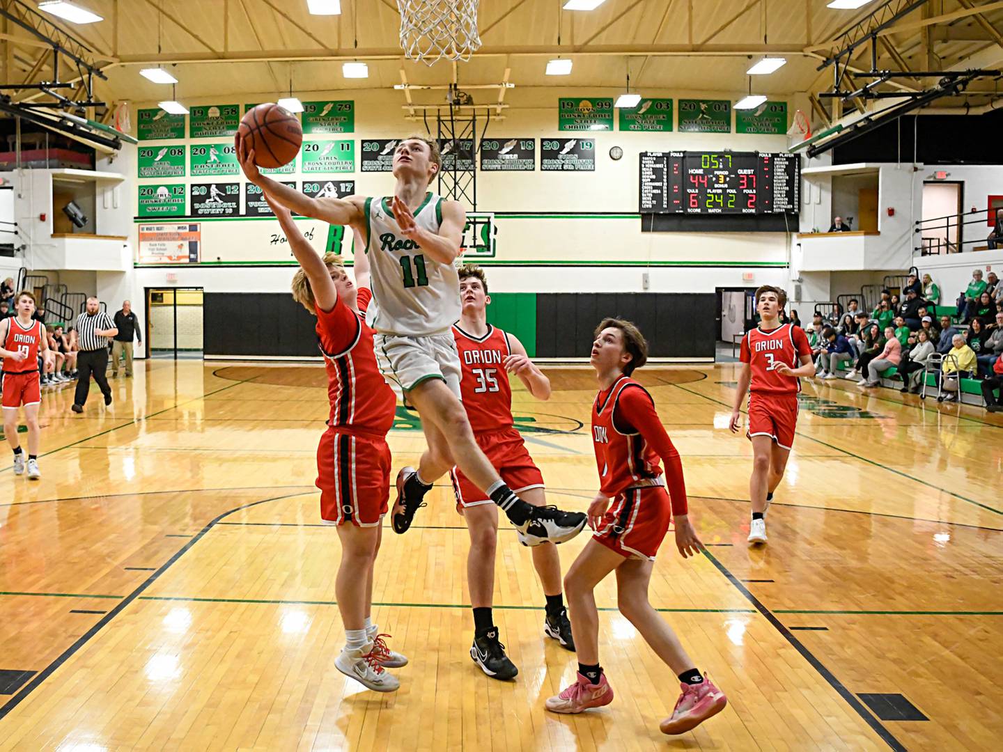 Rock Falls' Gavin Sands puts up a shot against Orion, Feb. 20, 2022.