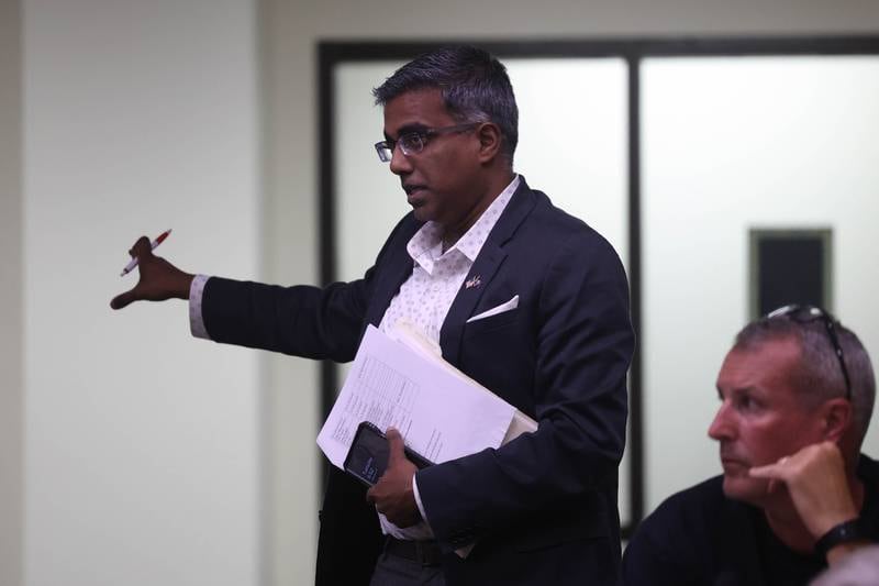 Raj Pillai questions the minutes from the July 12th meeting at the Veterans Assistance Commission Committee meeting at the Will County Office Building. Tuesday, Sept. 13, 2022, in Joliet.