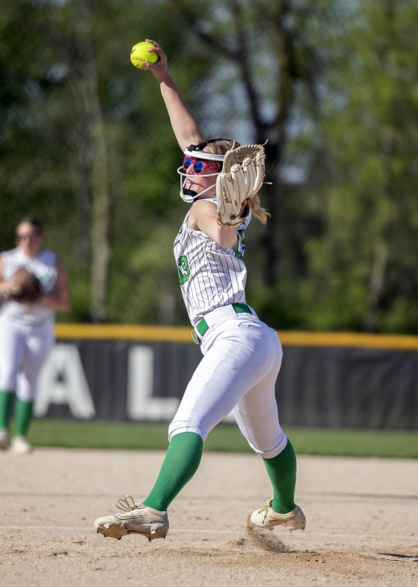 Rock Falls’ Zoey Silva winds up for a pitch against Oregon Wednesday, April 22, 2026.