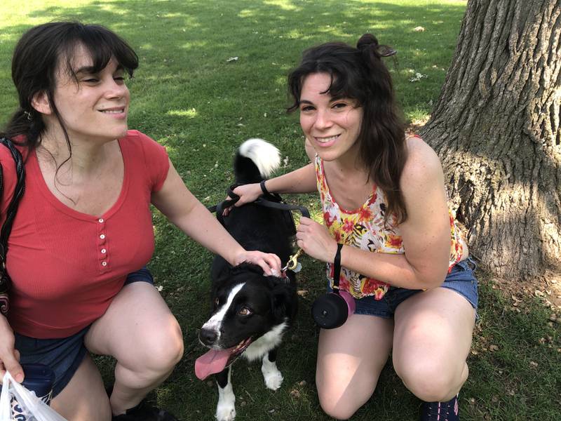 Michelle and Jenny Ventouras pose with their dog Mazie at Pawfest Aug. 3, 2024.