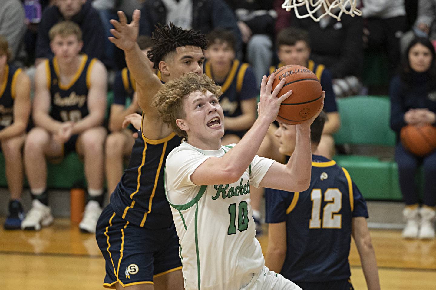 Rock Falls’ Kuitim Heald drives to the hoop against Sterling Tuesday, Nov. 28, 2023 at Rock Falls.