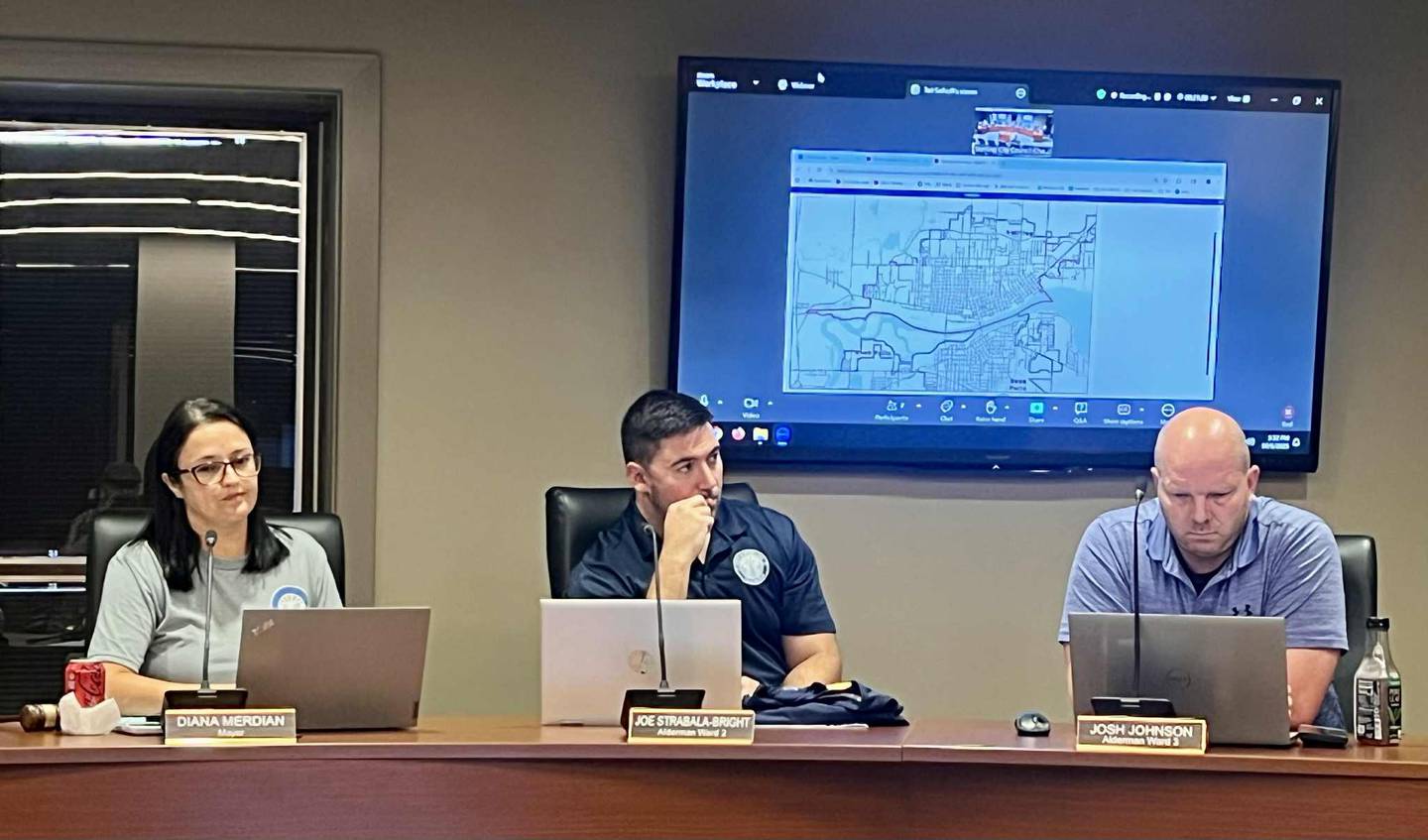 On Oct. 6, 2025, Sterling city officials present a map outlining the areas included in the city’s designated River Edge Redevelopment Zone, which offers tax incentives to encourage economic development within its boundaries.