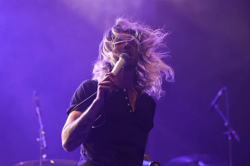 Adam Lazzara of Taking Back Sunday performs at Riot Fest on Saturday, Sept. 21, 2024 in Chicago.
