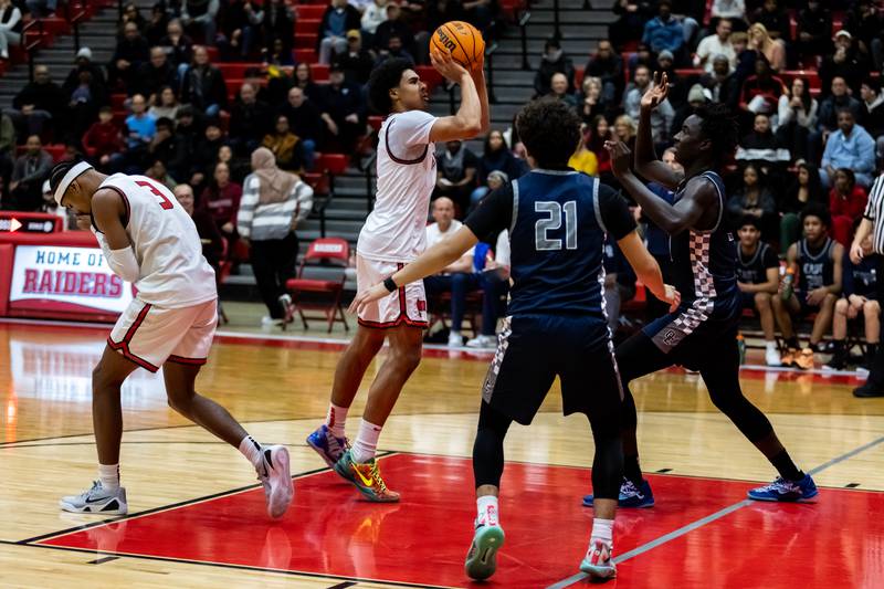 Bolingbrook's Brady Pettigrew shoots during a varsity boys basketball game against Oswego East at Bolingbrook on Dec. 12, 2025.