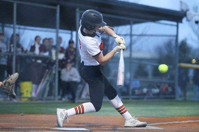 Lincoln-Way West’s Reese Forsythe hits for the cycle with a three run home run against Lockport in the WJOL Softball Tournament championship game on Thursday, April 2, 2026 in Joliet.