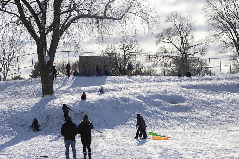 The hottest place in town was the sledding hill as seen Sunday, Nov. 30, 2025, in Dixon. Kids flocked to EC Smith Park to enjoy the bountiful snowfall over the weekend.
