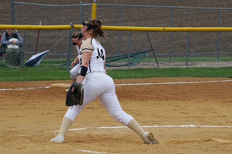 Polo's Nicole Boelens fires a pitch Tuesday, May 17, 2022 against Pecatonica.