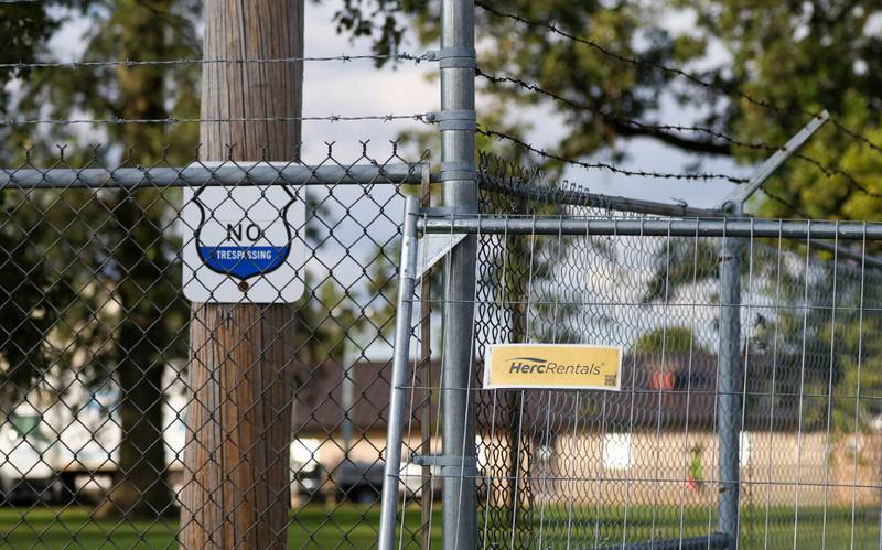 Security fencing around the Joliet Local Training Area site for the Illinois National Guard at 20612 Arsenal Road in Elwood on Tuesday, Oct. 7, 2025. The Texas National Guard was settling in before its planned deployment to Chicago.