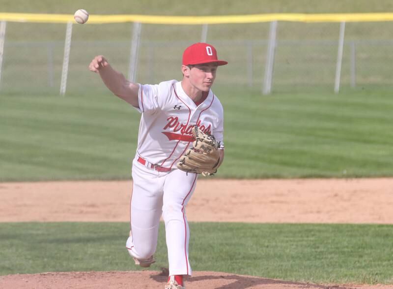 Ottawa pitcher Lucas Farabaugh lets go of a pitch to L-P on Friday, May 2, 2025 at Ottawa High School.
