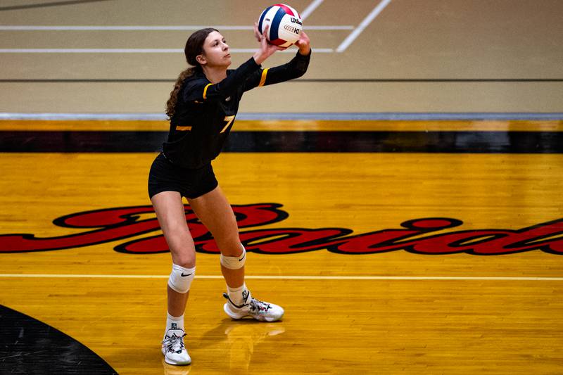 Joliet West's Gabby Piazza hits the ball during the super-sectional game against Willowbrook on Friday Nov. 3, 2023 at Bolingbrook High School