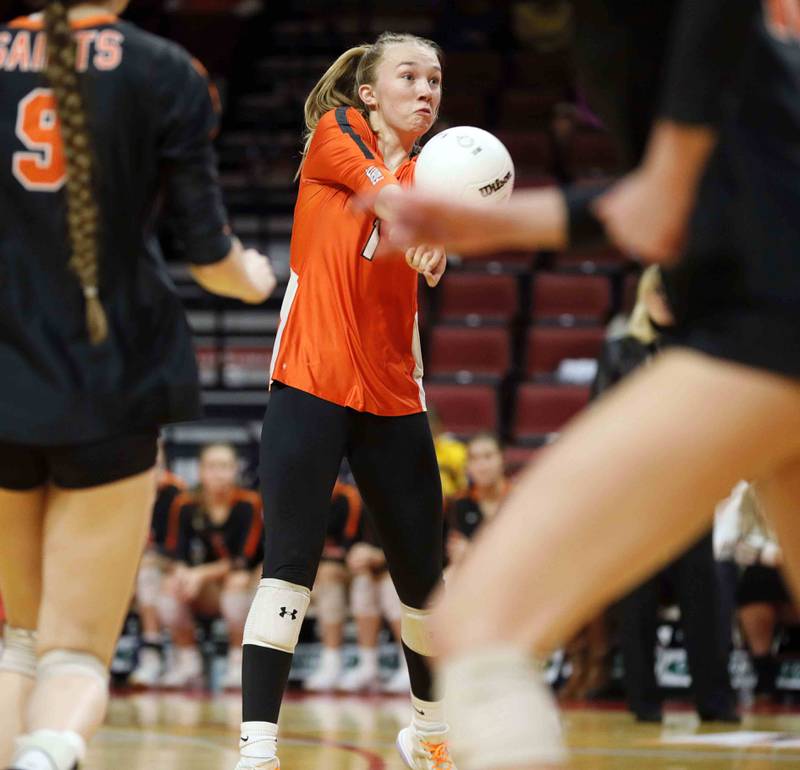 Brian Hill/bhill@dailyherald.com
St. Charles East's Lia Schneider (1) during the IHSA Class 4A third-place game between Barrington and St. Charles East Saturday November 12, 2022 at Redbird Arena in Normal.