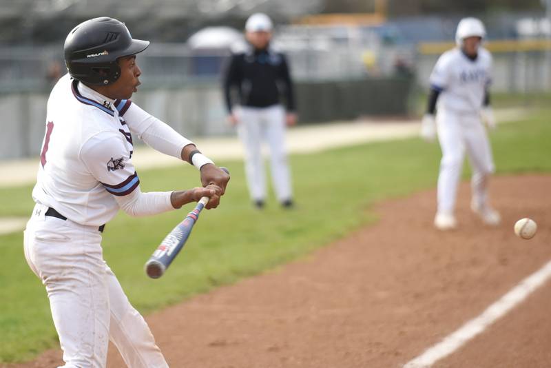 Kankakee's Jay'den Jones swings at a pitch during a home game against Thornwood Thursday, April 17, 2025.