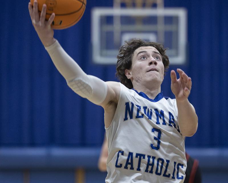 Newman’s Garret Matznick puts up a shot against Erie-Prophetstown Wednesday, Jan. 29, 2025, at Newman High School.