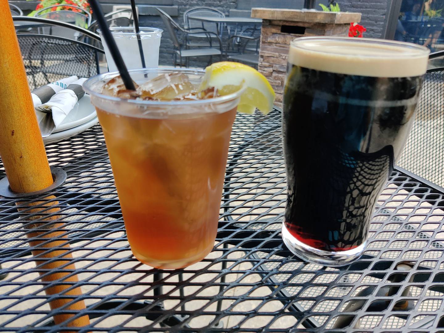 Iced tea and a nitro stout at Nobel House in Geneva.