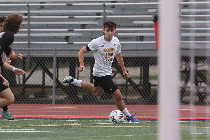 Joliet West’s Jake Polacek looks for a play against Lincoln-Way Central in the Class 3A Lincoln-Way Central Regional semifinal on Tuesday, Oct. 22, 2024 in New Lenox.