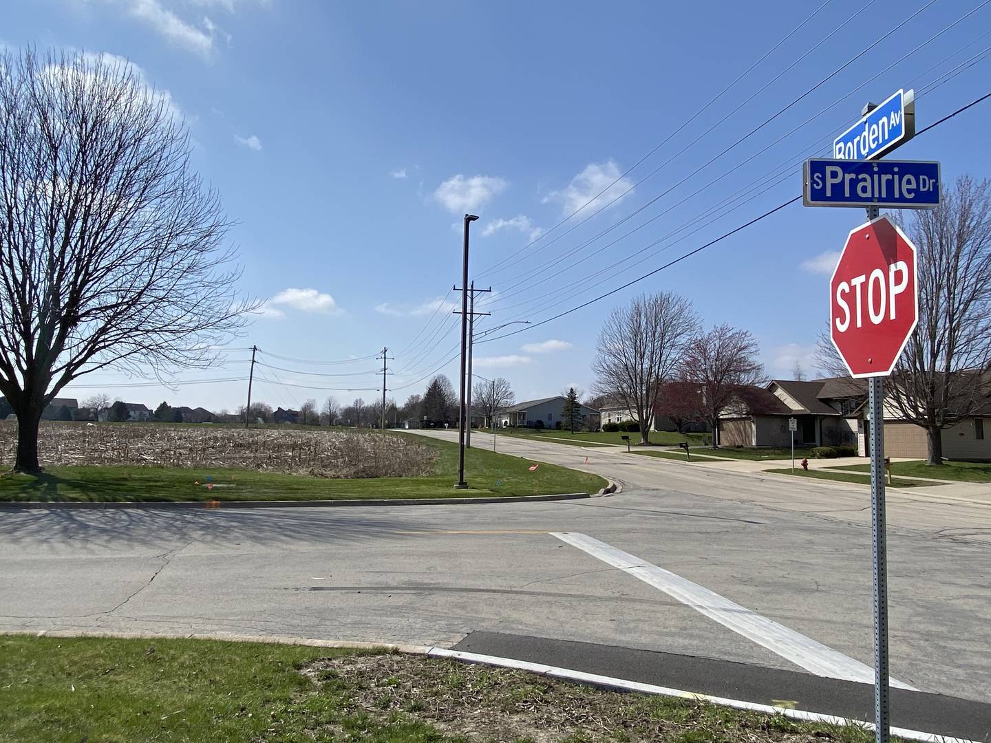 The roughly 19,000-square-foot, $10.5 million new Sycamore Fire Station will be built on about 6.3 acres of land donated by Ideal Industries south of the corner of Borden Avenue and South Prairie Drive in Sycamore, according to city documents. The site, shown here on April 10, 2025, will host a groundbreaking May 5, 2025.