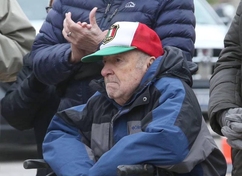 Jim Ventrice pays respect to his cousin Larry Vantrice who perished during the 20th anniversary of the tornado at the memorial on Saturday, April 20, 2024 in Utica.