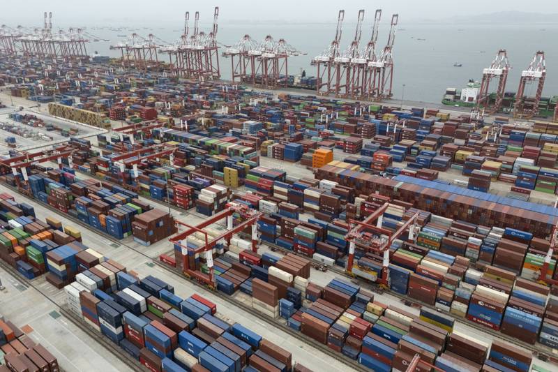 FILE - Shipping containers are seen ready for transport at the Guangzhou Port in the Nansha district in southern China's Guangdong province, April 17, 2025. (AP Photo/Ng Han Guan, File)