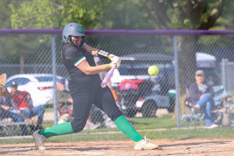 Seneca's Camryn Stecken connects for a triple during Seneca's 11-1 victory over Manteno on Friday, May 8, 2026.