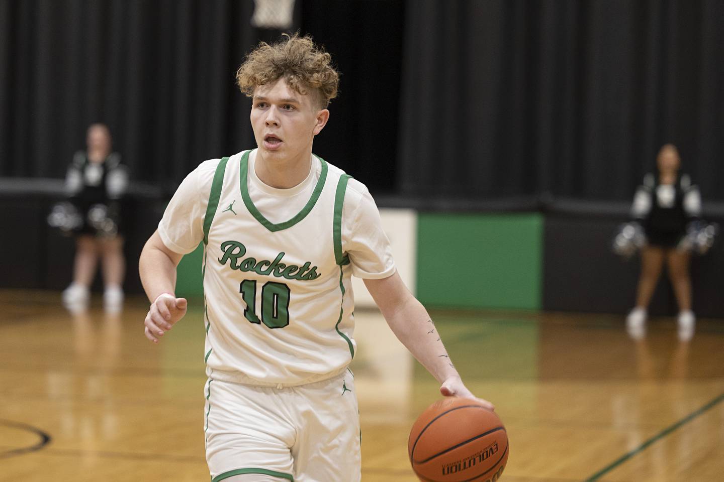 Rock Falls’ Kuitim Heald brings the ball up court against Rockford Christian Tuesday, Jan. 30, 2024 at Rock Falls High School.