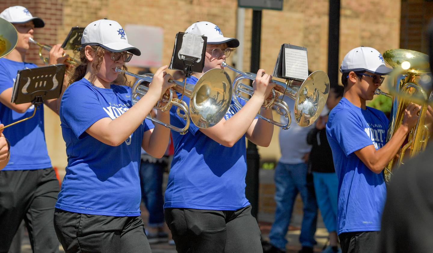 The St. Charles North Marching Band performs in the annual Memorial Day Parade and Ceremony on Monday, May 29, 2023.