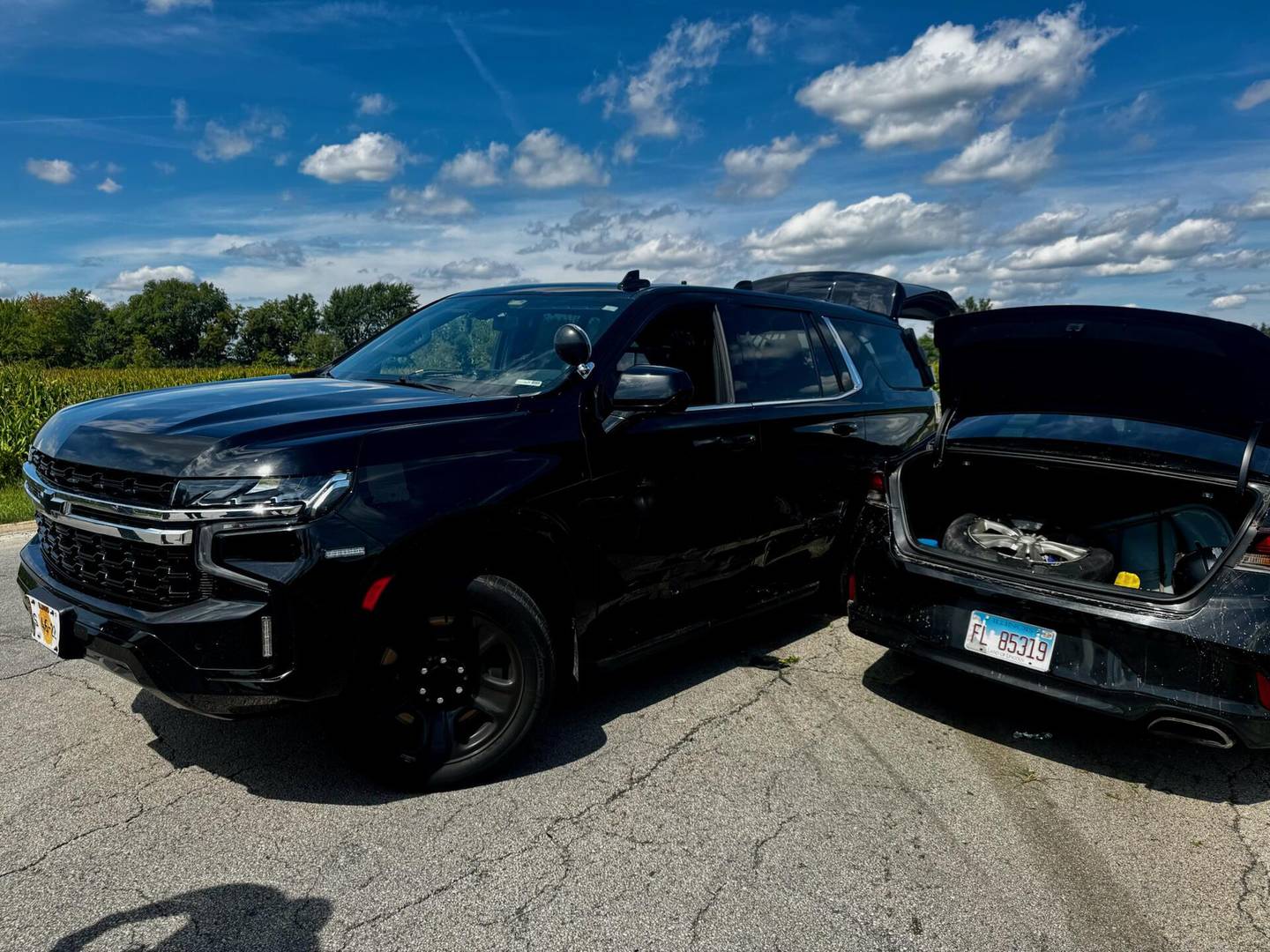 A Kankakee County Sheriff's Department squad car was struck Friday by a juvenile driver of a stolen vehicle Aug. 29, 2025.