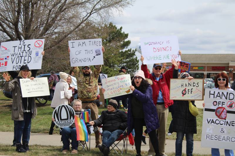 An estimated 2,000 people lined up along Randall Road in Algonquin on April 5, 2025 to protest against the current administration.
