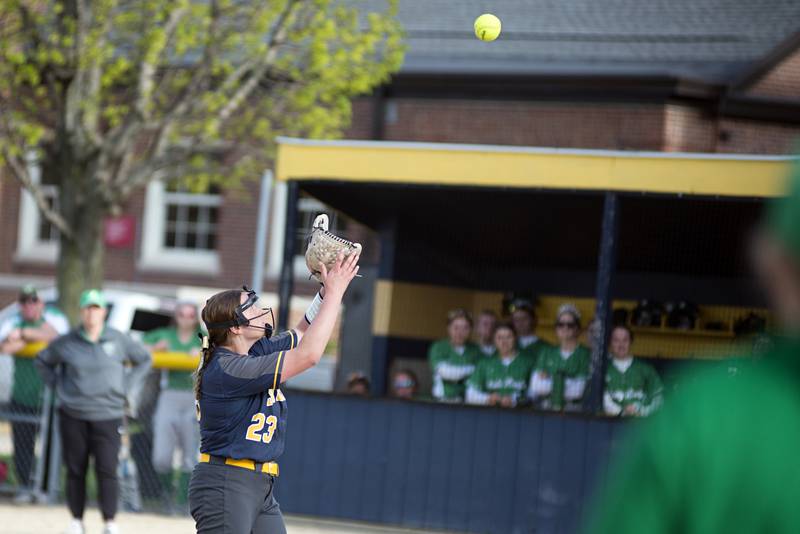 Sterling’s Sienna Stingley pulls in a pop up against Geneseo Wednesday, May 4, 2022.