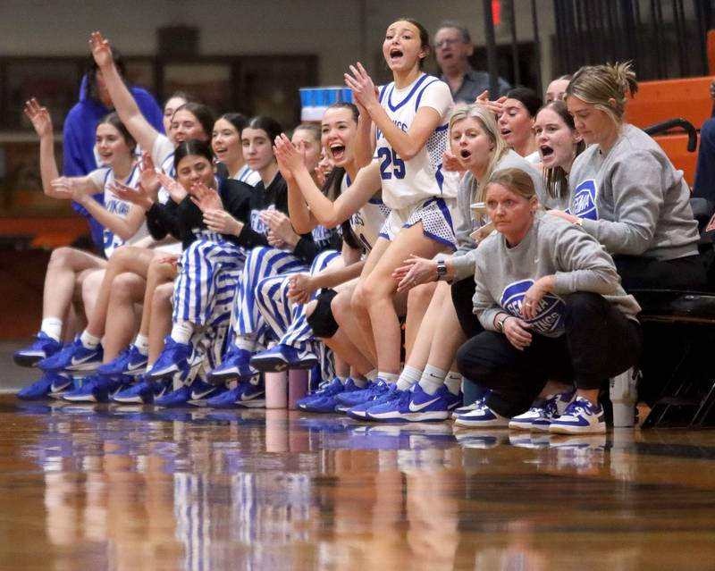 Geneva’s Vikings get revved up early against Boylan in girls IHSA Class 3A Sectional basketball on Tuesday, Feb. 24, 2026, at Crystal Lake Central High School in Crystal Lake.