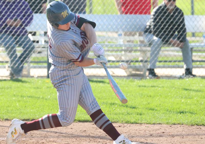 Morris's Sean Skrtich makes contact with the ball against Ottawa on Monday, April 20, 2026 at Ottawa High School.