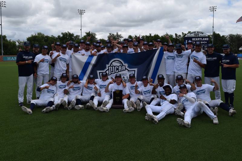 The Heartland Community College baseball team celebrates winning the 2023 NJCAA Division II World Series last weekend in Enid, Oklahoma.