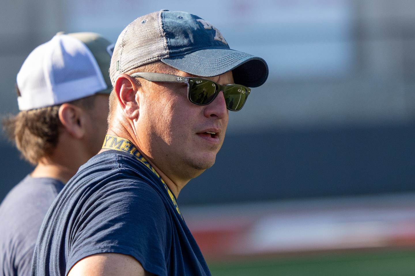 Marquette football coach Ken Carlson watches on as team practices against La Salle-Peru on Tuesday July 16, 2025 at Howard Fellows Stadium in La Salle.