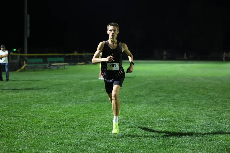 Bradley-Bourbonnais' Mathias Barmann nears the finish line during the All-City cross country meet at Bishop McNamara on Wednesday, Sept. 17, 2025.