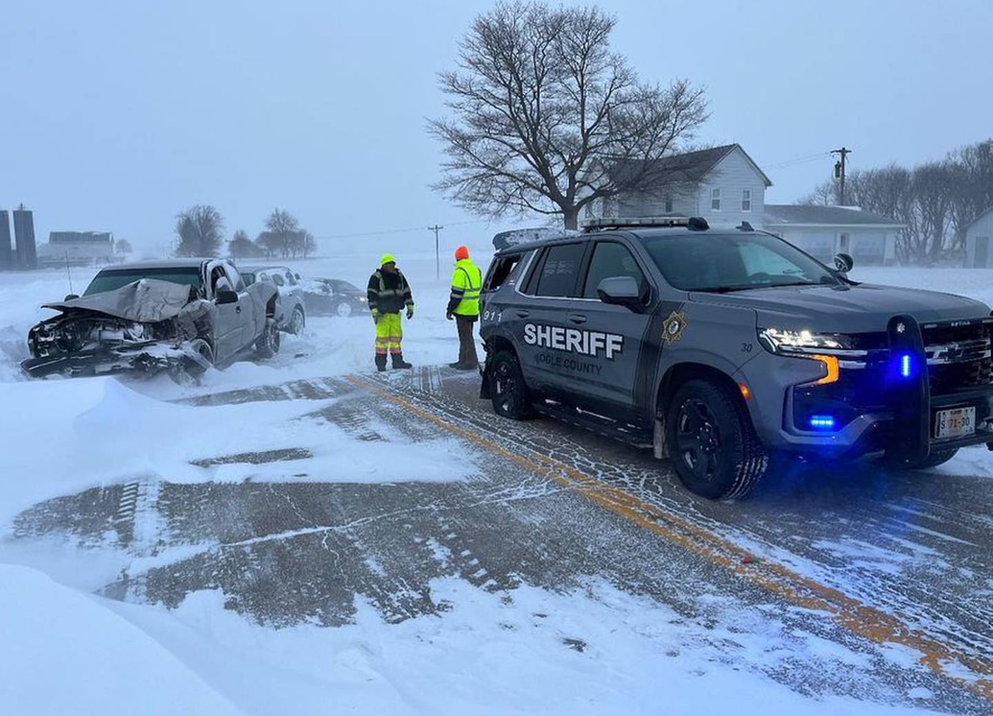 A pick up truck rear ended an Ogle County squad during the winter storm.
